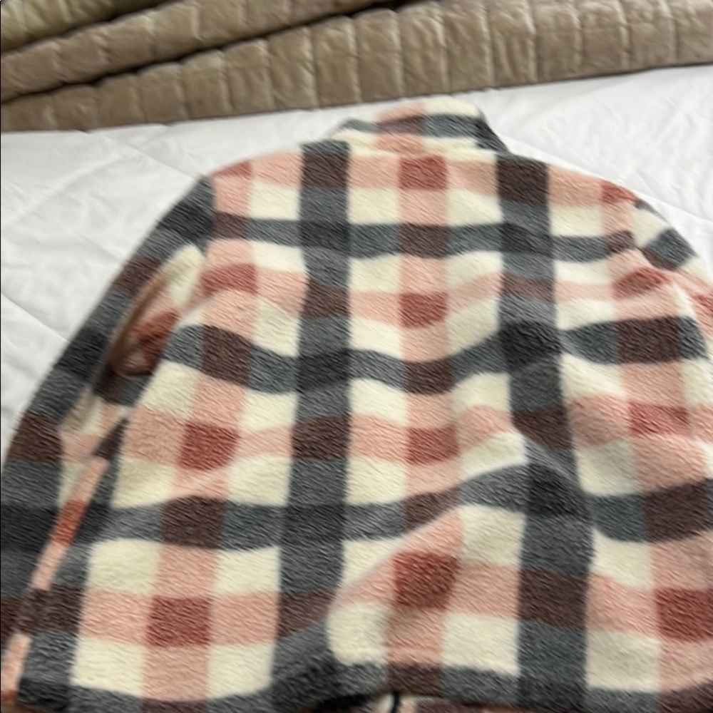 Plaid Sherpa Jacket in Pink, Gray, and Cream - Picture 2 of 2
